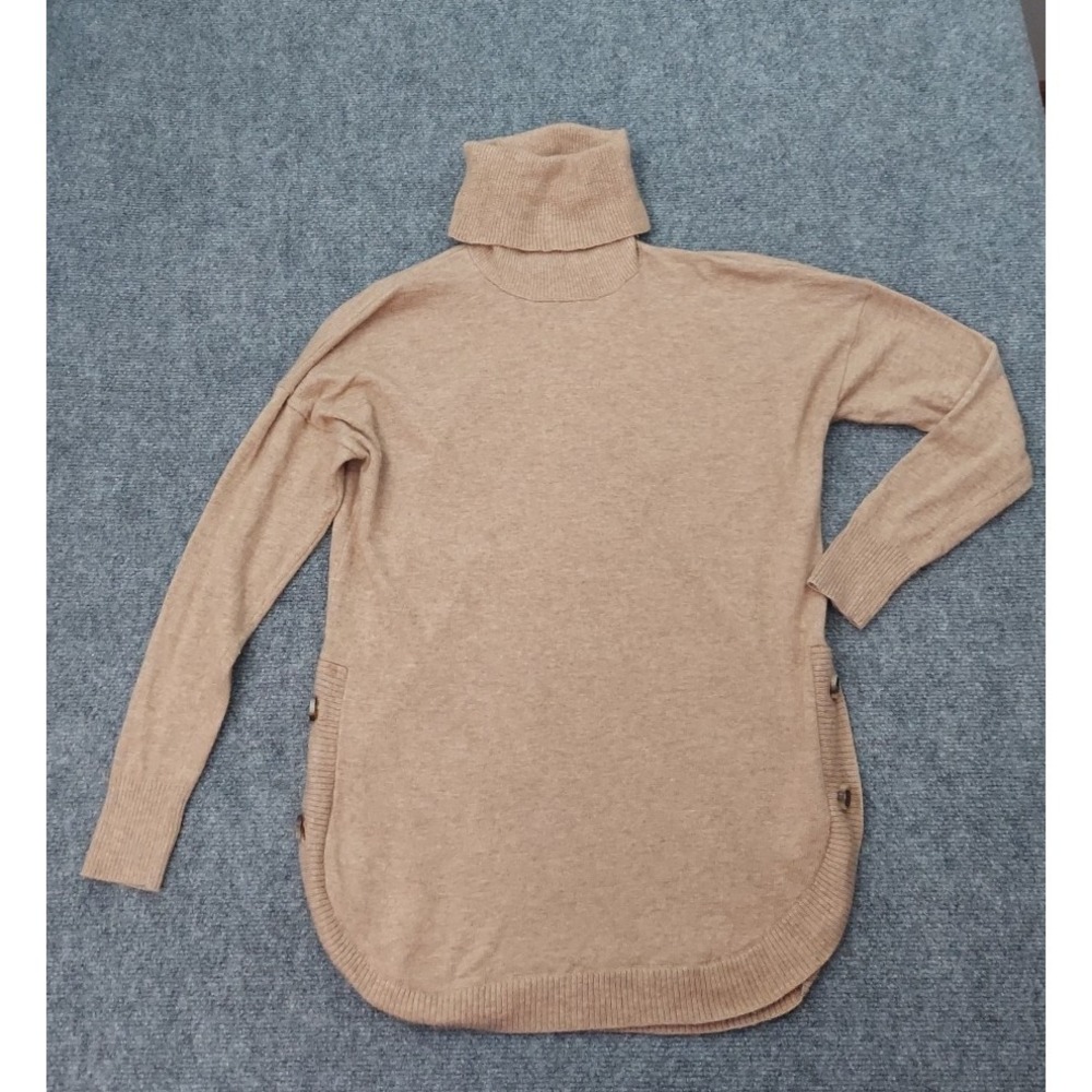 Madewell Sweater Womens Small Beige Turtleneck Button Detail Hem Alpaca‎ Wool